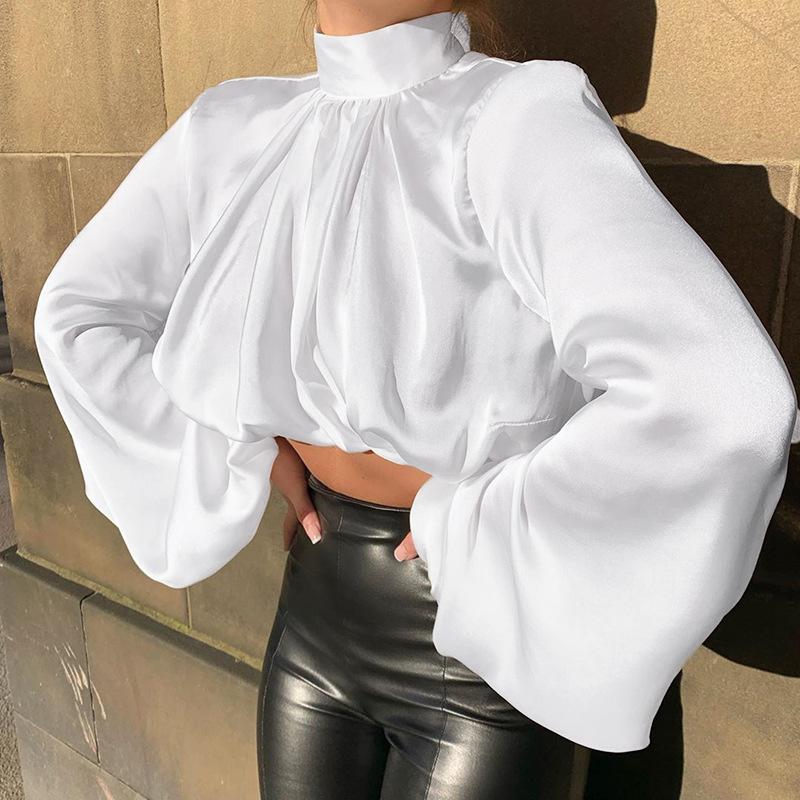 Casual High Neck Women Puff Sleeves Tops-Shirts & Tops-Free Shipping at meselling99