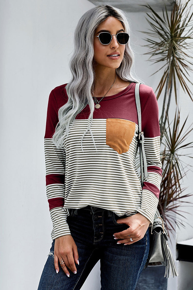 Women Striped Long Sleeves T Shirts-Women Sweaters-Red-S-Free Shipping at meselling99