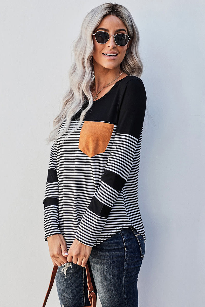 Women Striped Long Sleeves T Shirts-Women Sweaters-Black-S-Free Shipping at meselling99