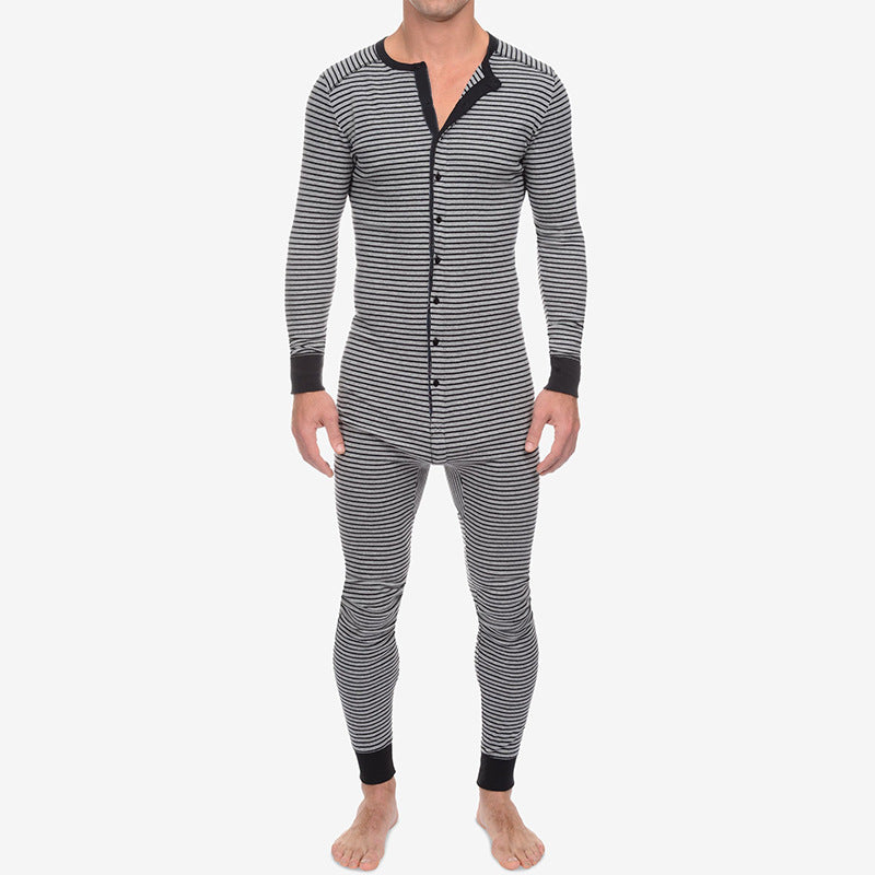 Casual Long Sleeves Jumpsuits Home Wear for Men-Sleepwear & Loungewear-Gray-S-Free Shipping at meselling99