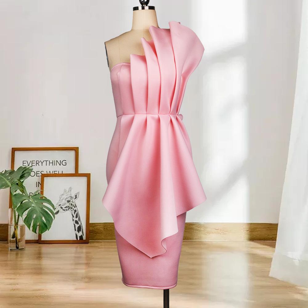 Women Sexy Strapless Ruffled Dresses-Sexy Dresses-Light Pink-S-Free Shipping at meselling99