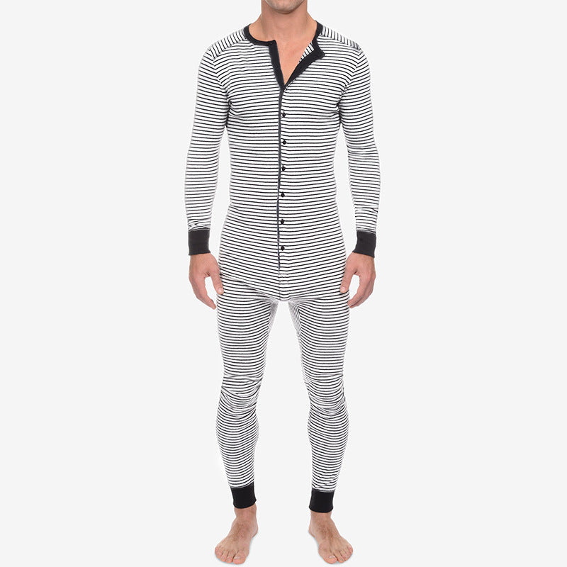 Casual Long Sleeves Jumpsuits Home Wear for Men-Sleepwear & Loungewear-White-S-Free Shipping at meselling99