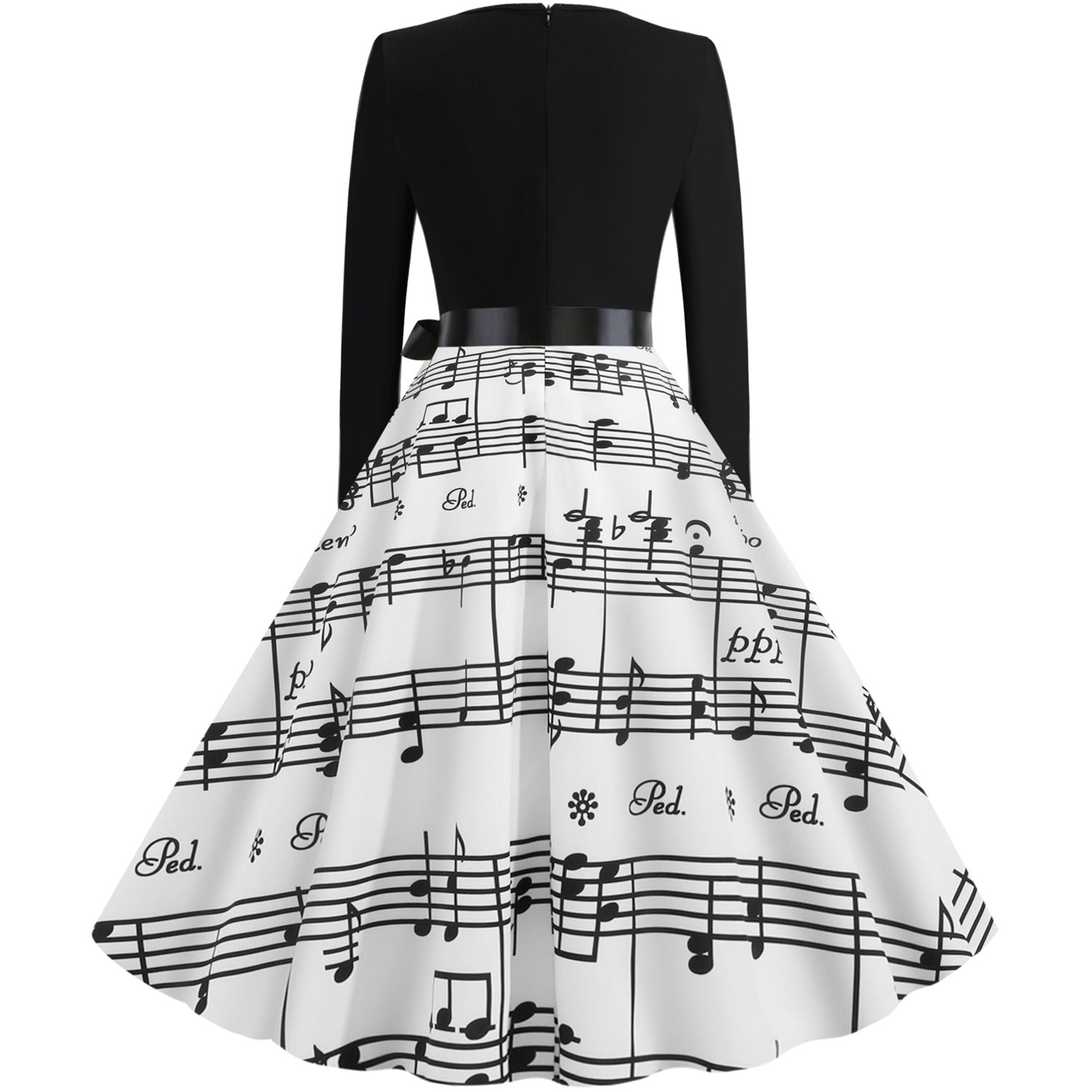 Vintage V Neck Long Sleeves Musical Note Winter Dresses-Vintage Dresses-Free Shipping at meselling99