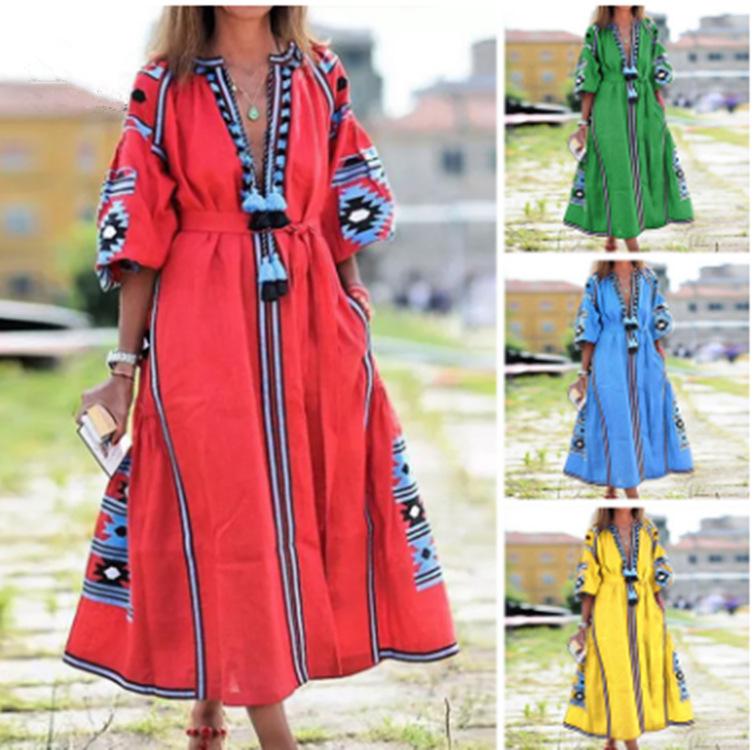 New Women Bohemia Print Long Dresses-Maxi Dresses-Free Shipping at meselling99