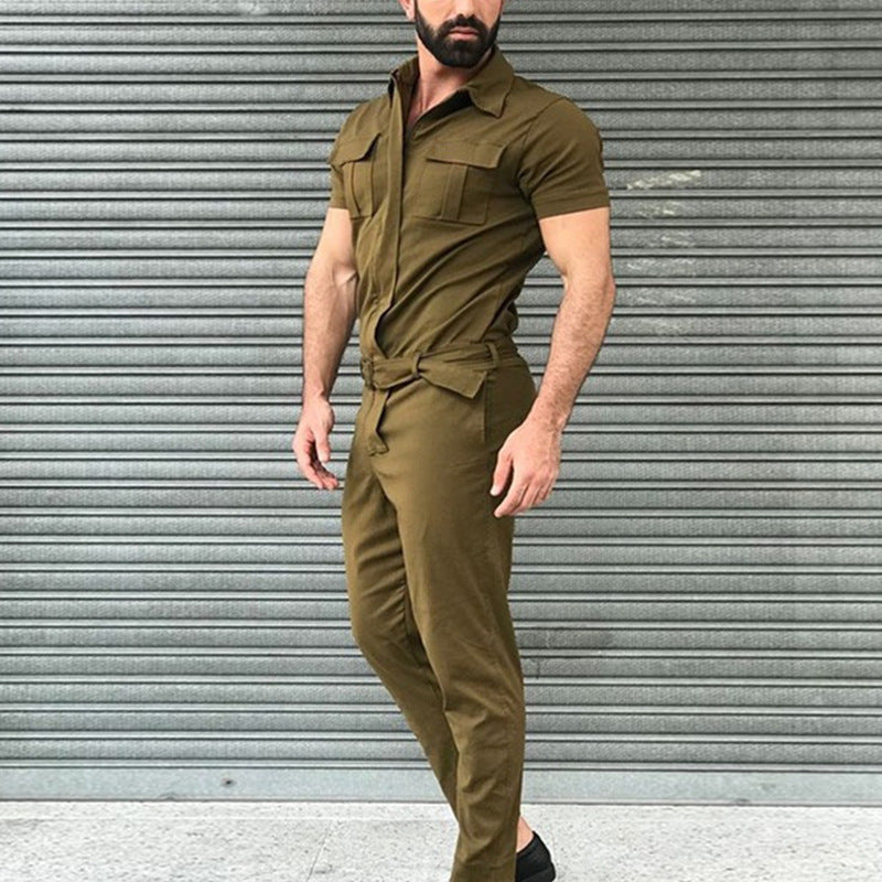 Leisure Slim Waist Overall Jumpsuits for Men-Men Jumpsuits-Army Green-S-Free Shipping at meselling99