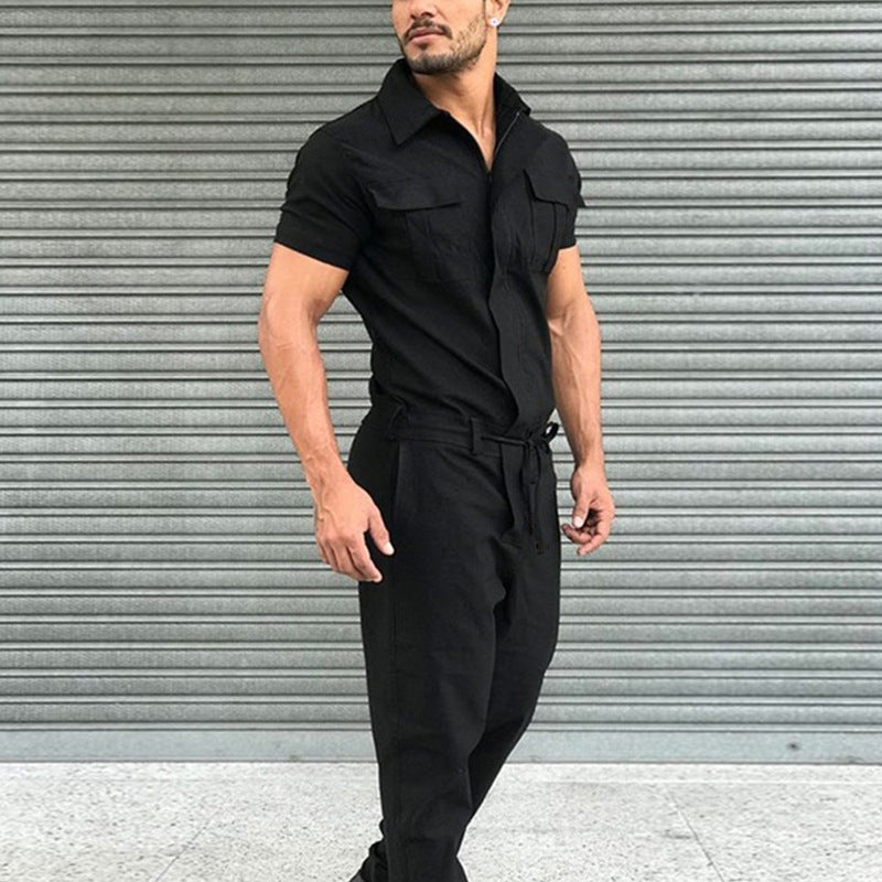 Leisure Slim Waist Overall Jumpsuits for Men-Men Jumpsuits-Black-S-Free Shipping at meselling99