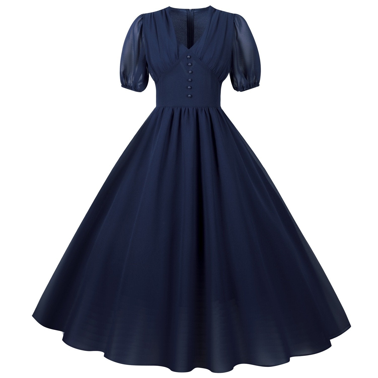 Chiffon Vintage Short Sleeves Dresses-Maxi Dresses-Dark Blue-S-Free Shipping at meselling99