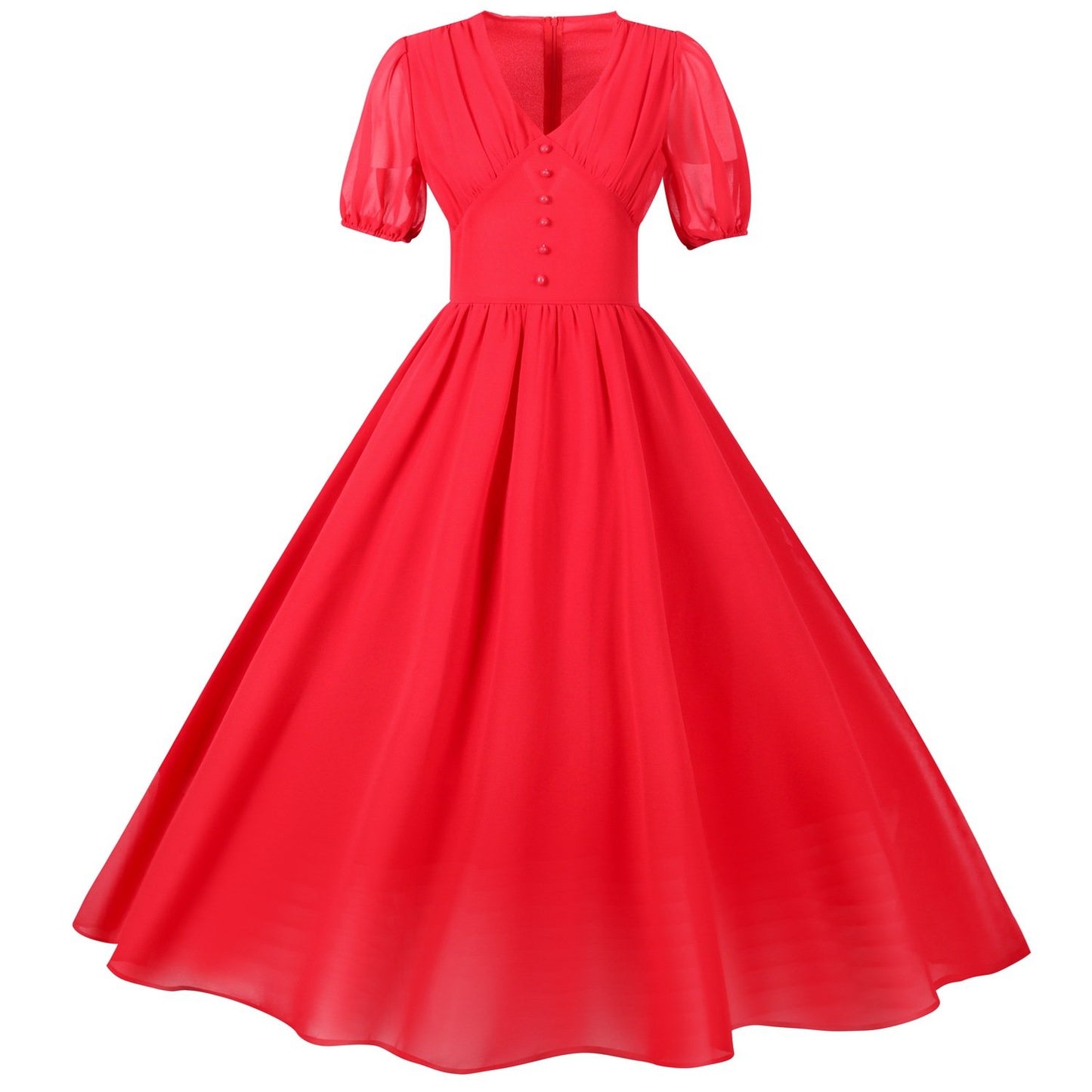 Chiffon Vintage Short Sleeves Dresses-Maxi Dresses-Red-S-Free Shipping at meselling99