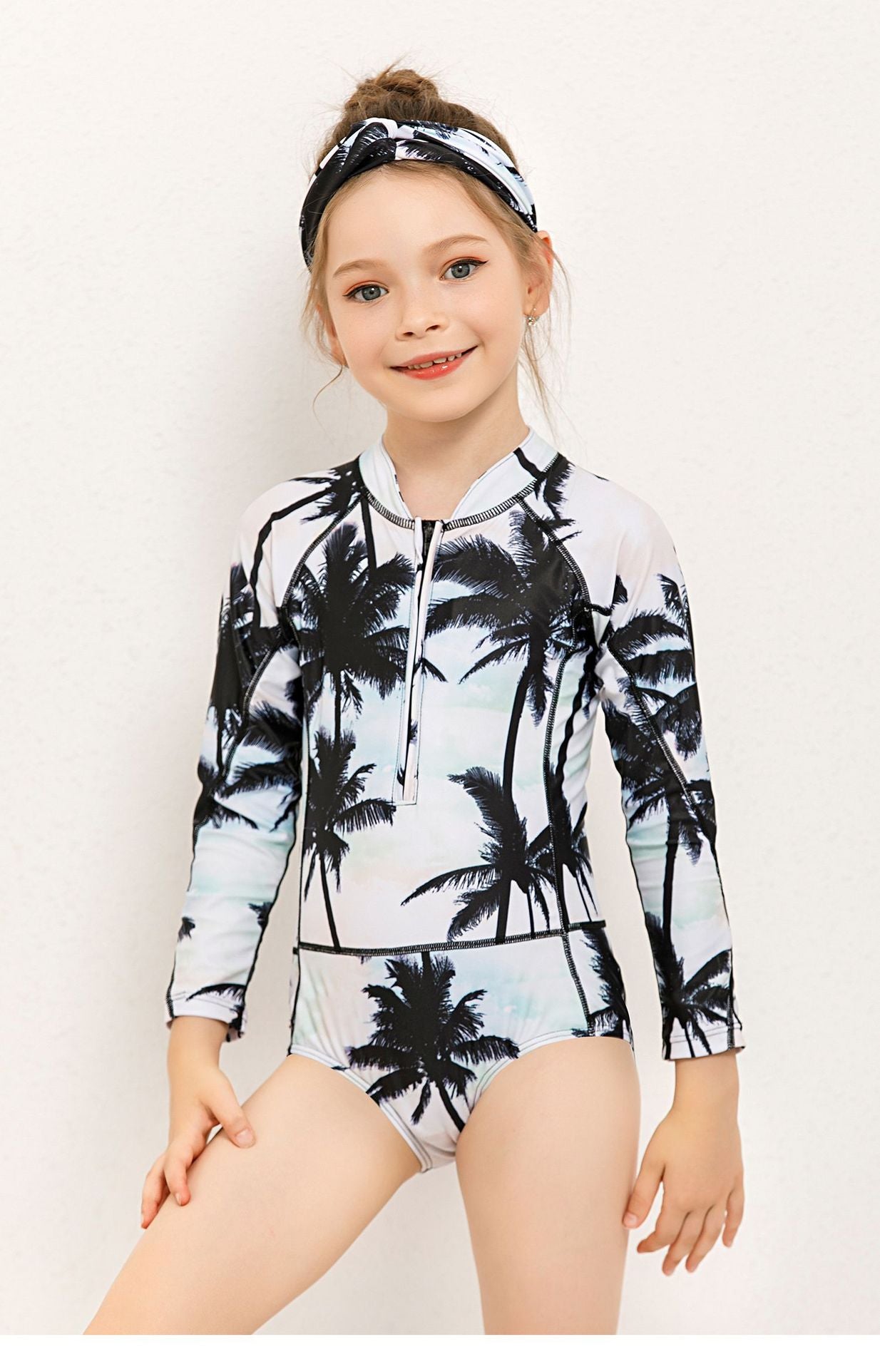 Parent and Child Swimsuit Parent One-piece Surfsuit Diving Suit Long Sleeve Swimwear with Band-Kids with Band-S-Free Shipping at meselling99