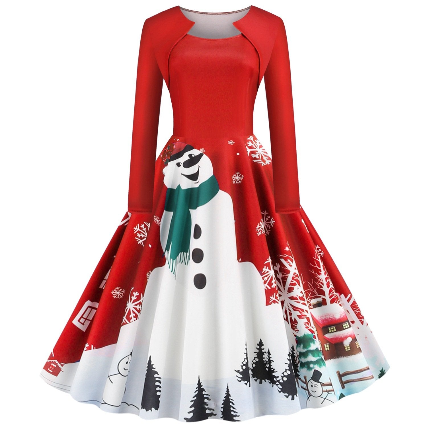 Vintage Square Neckline Long Sleeves Christmas Dresses-Dresses-Free Shipping at meselling99