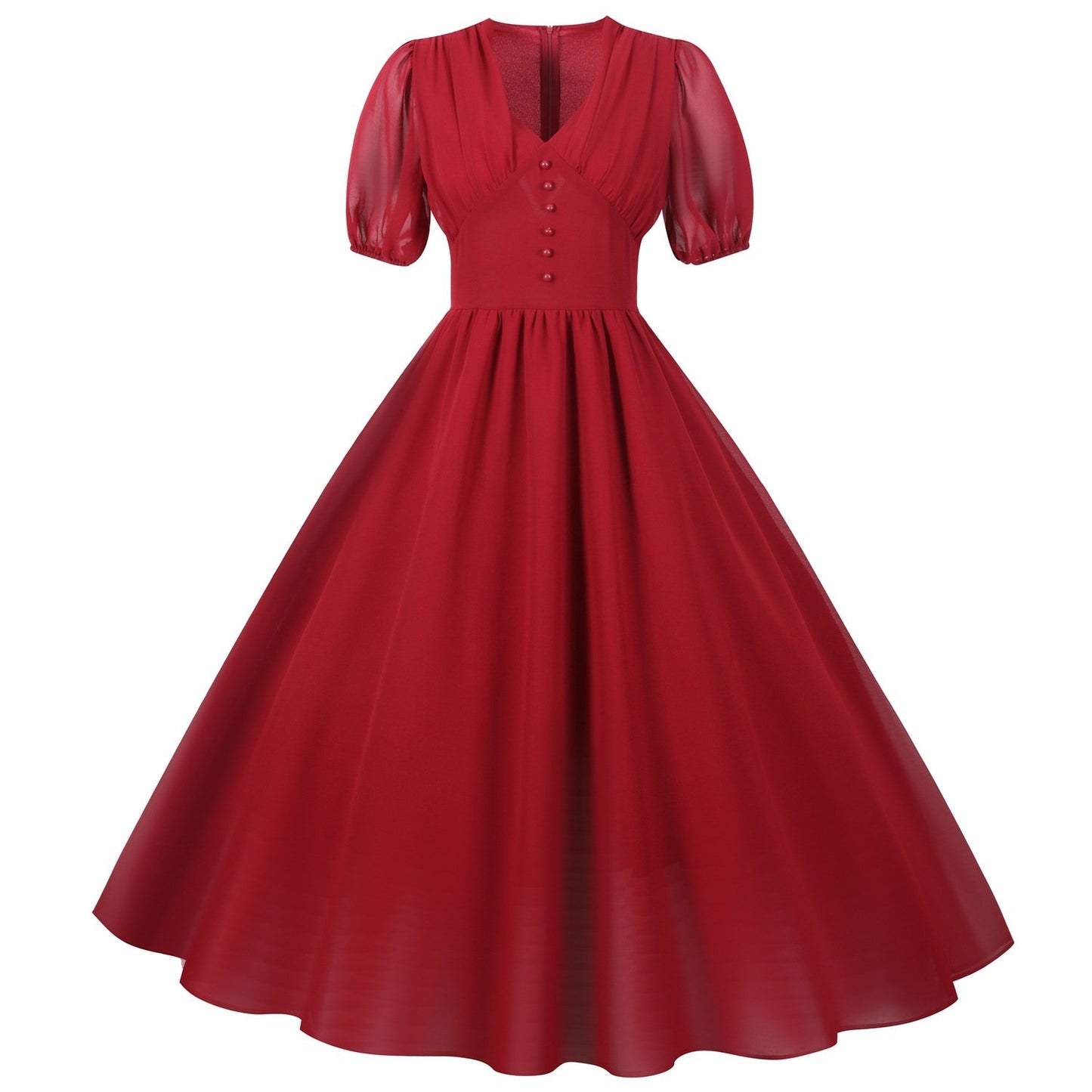 Chiffon Vintage Short Sleeves Dresses-Maxi Dresses-Wine Red-S-Free Shipping at meselling99
