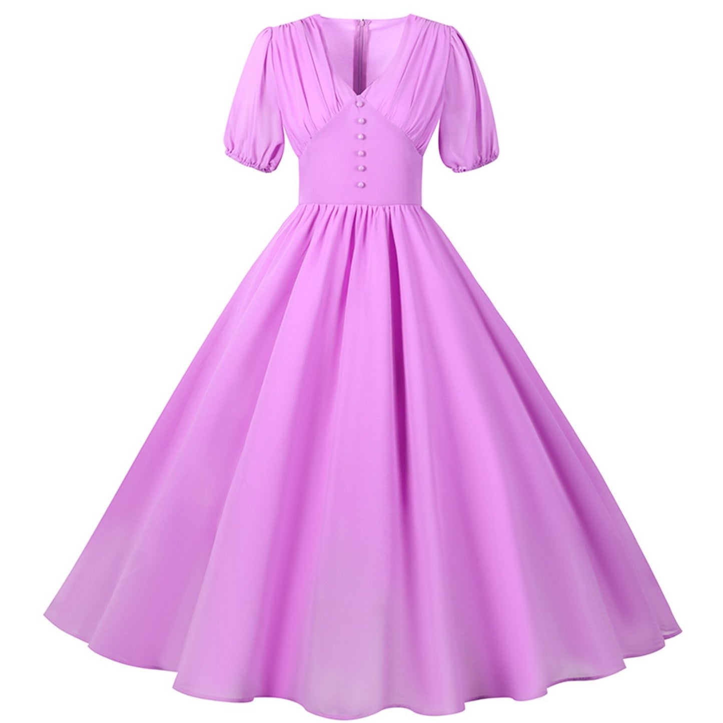 Chiffon Vintage Short Sleeves Dresses-Maxi Dresses-Purple-S-Free Shipping at meselling99