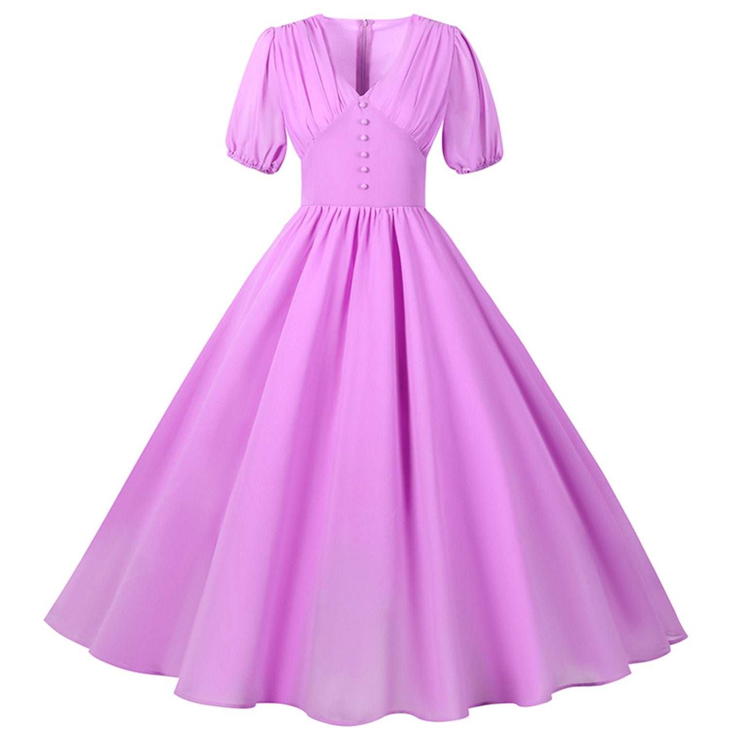 Chiffon Vintage Short Sleeves Dresses-Maxi Dresses-Purple-S-Free Shipping at meselling99