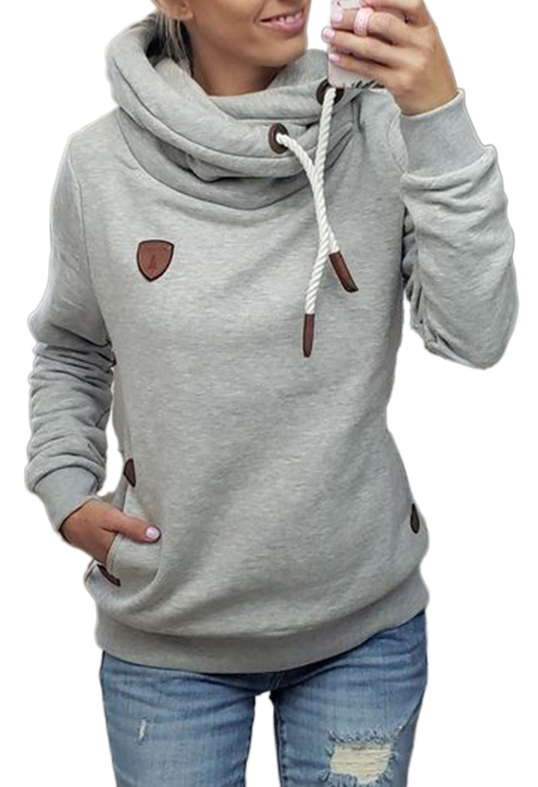 Casual Drawstring Hoddies with Hat-Gray-S-Free Shipping at meselling99