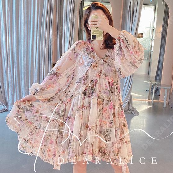 Women Sweety Puff Sleeves V-neck Long Sleeves Summer Holiday Dresses-Casual Dresses-Free Shipping at meselling99