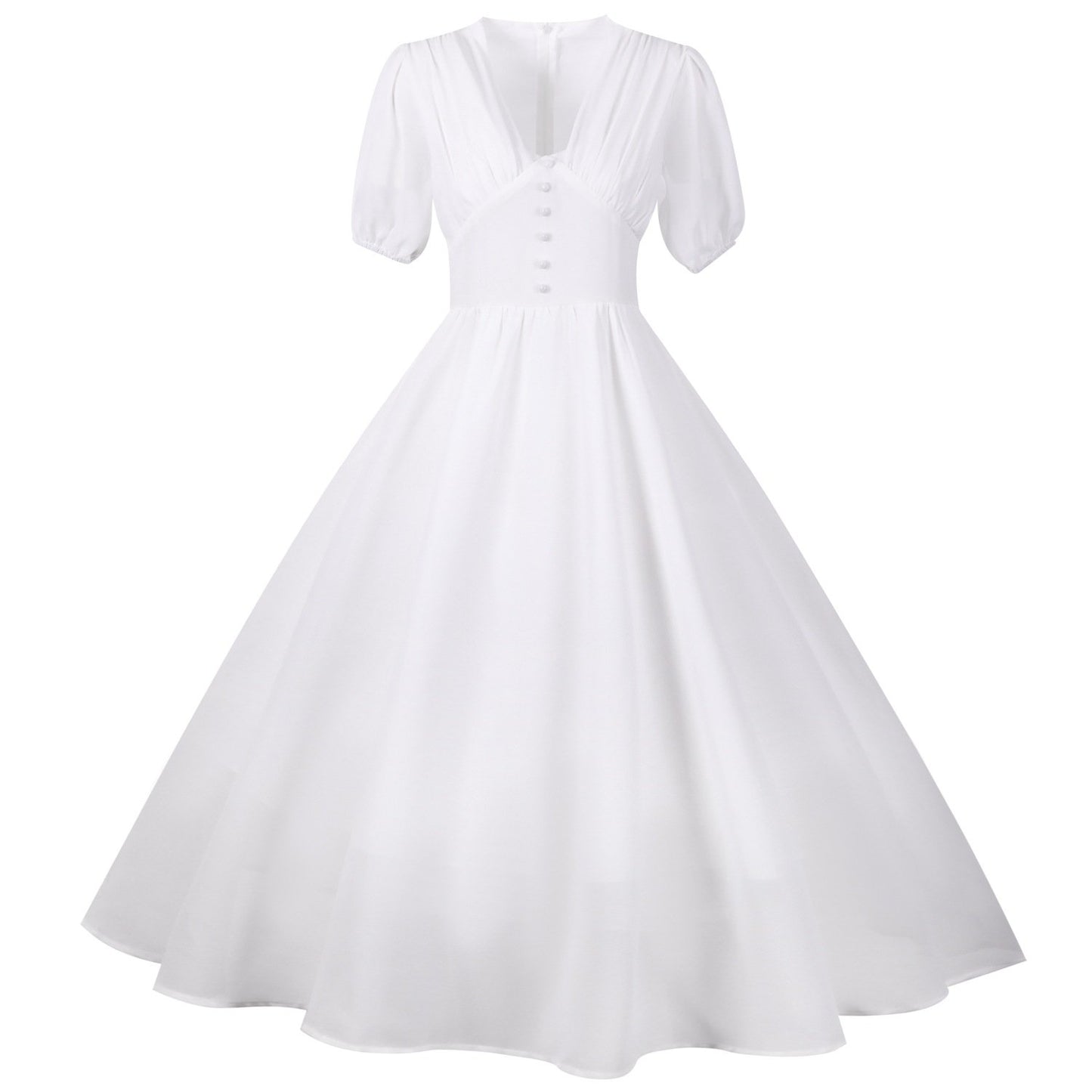Chiffon Vintage Short Sleeves Dresses-Maxi Dresses-White-S-Free Shipping at meselling99