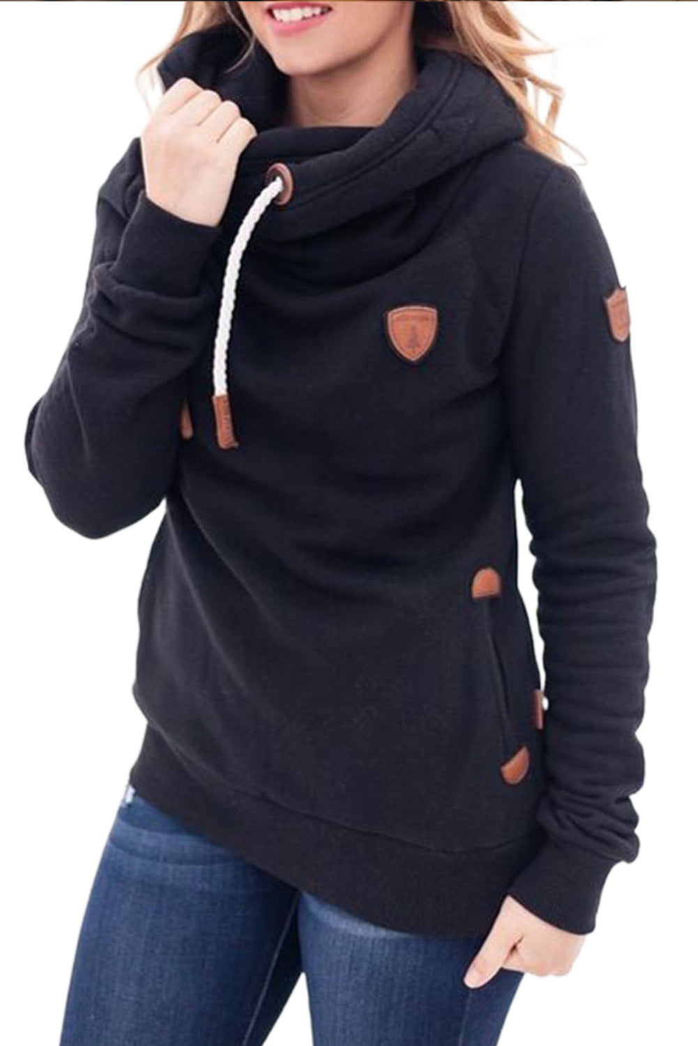 Casual Drawstring Hoddies with Hat-Black-S-Free Shipping at meselling99