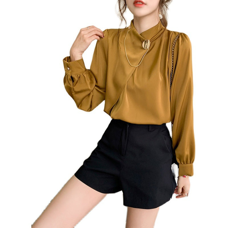 Elegant Designed Satin Stand Collar Women Blouses-Shirts & Tops-Free Shipping at meselling99