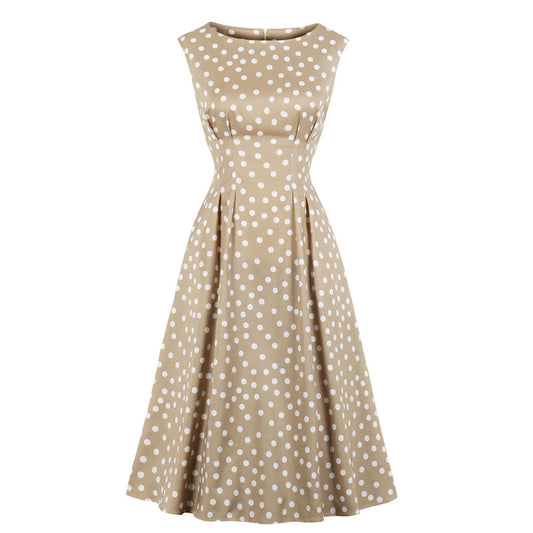 Women Summer Dot Print Retro Dresses-Vintage Dresses-Apricot-S-Free Shipping at meselling99