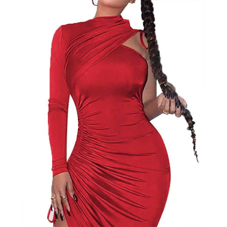 Women Summer One Shoulder Sheath Midi Length Dresses-Sexy Dresses-Free Shipping at meselling99