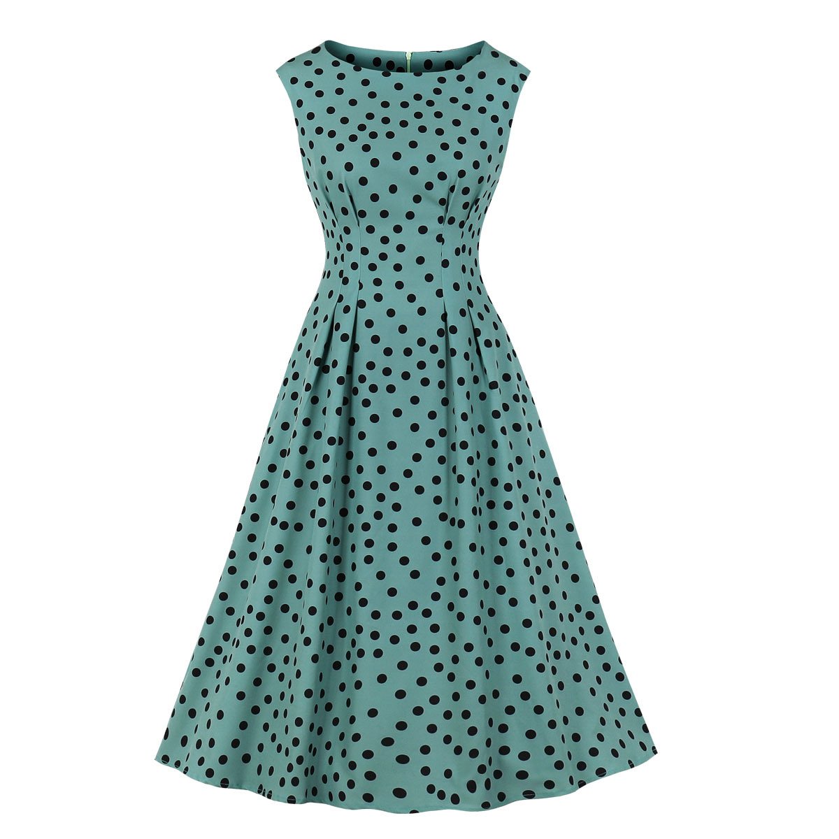 Women Summer Dot Print Retro Dresses-Vintage Dresses-Light Green-S-Free Shipping at meselling99
