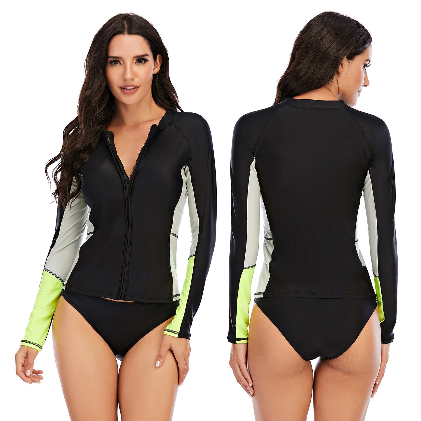 Black Surf Suit Split Long Sleeve Women's Swimsuit Sunscreen Swimsuit with Zipper--Free Shipping at meselling99
