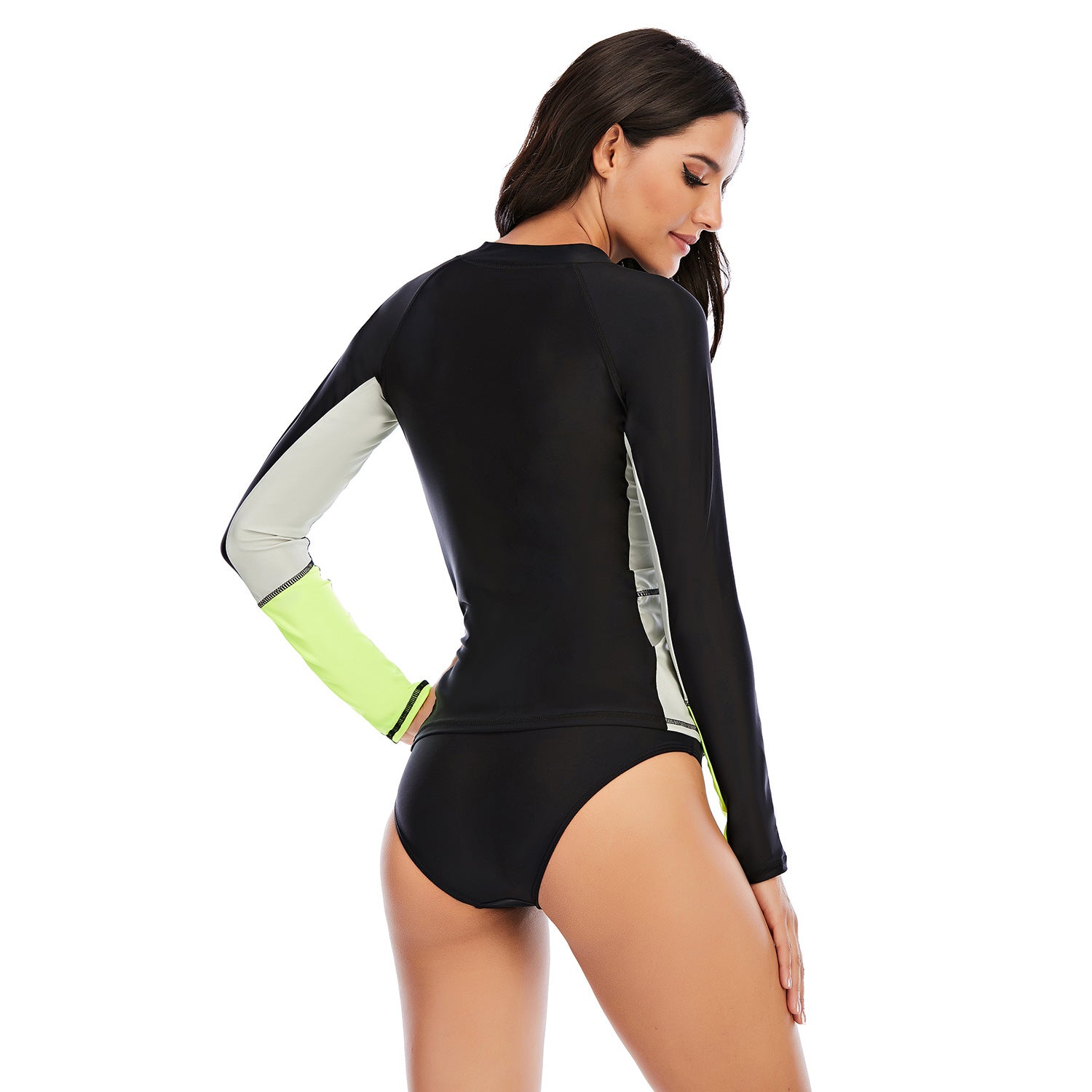 Black Surf Suit Split Long Sleeve Women's Swimsuit Sunscreen Swimsuit with Zipper--Free Shipping at meselling99