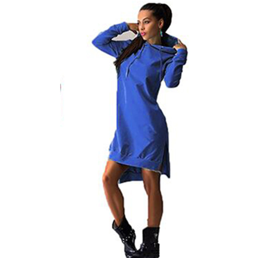 Women Autumn Long Sleeves Hoody Dresses-Mini Dresses-Dark Blue-S-Free Shipping at meselling99