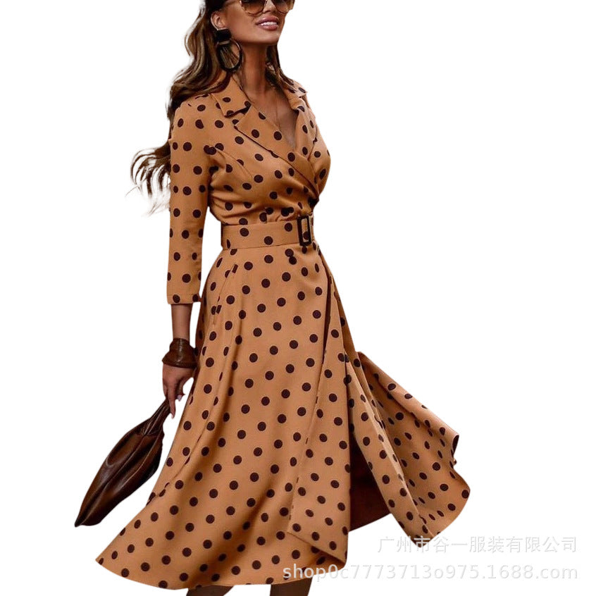Casaul Fashion Long Sleeves Dot Long Dresses-Maxi Dresses-Free Shipping at meselling99
