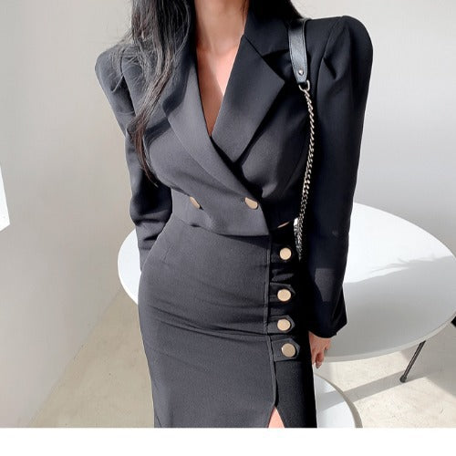 Spring Office Lady Two Pieces Blazer Dresses-Dresses-Black-S-Free Shipping at meselling99