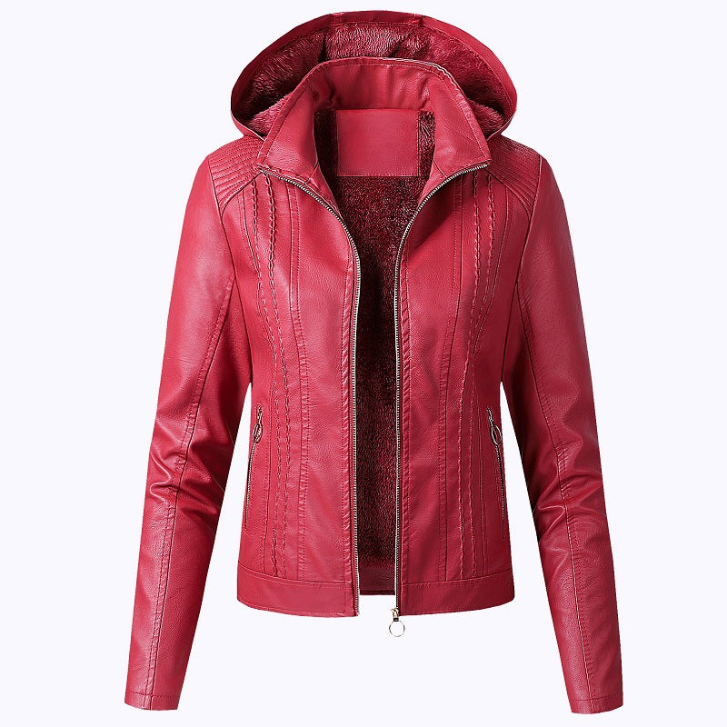 Fashion Turnover Collar Zipper Women PU Jacket-Women Jacket-Red-M-Free Shipping at meselling99