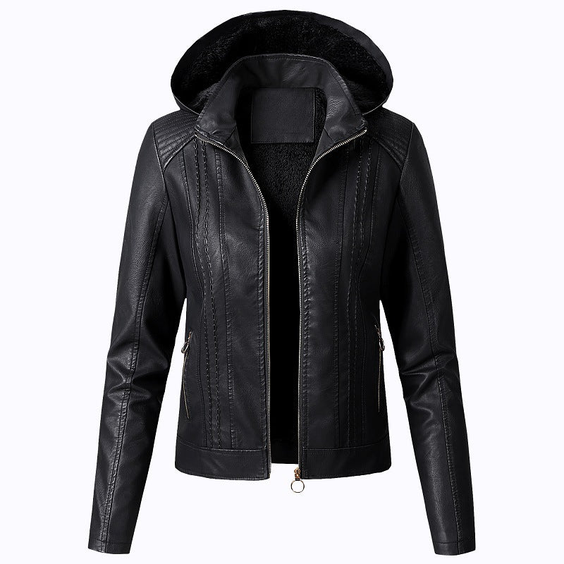 Fashion Turnover Collar Zipper Women PU Jacket-Women Jacket-Black-M-Free Shipping at meselling99
