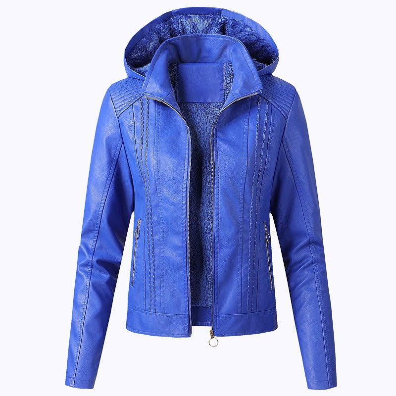 Fashion Turnover Collar Zipper Women PU Jacket-Women Jacket-Blue-M-Free Shipping at meselling99