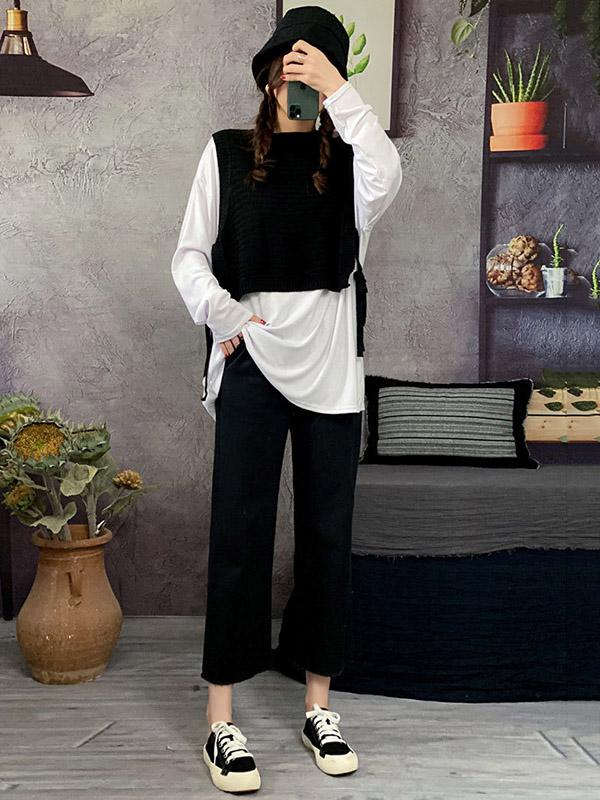 Two Pieces Long Sleeve T-Shirt+Knit Vest Set-T-shirts-Free Shipping at meselling99