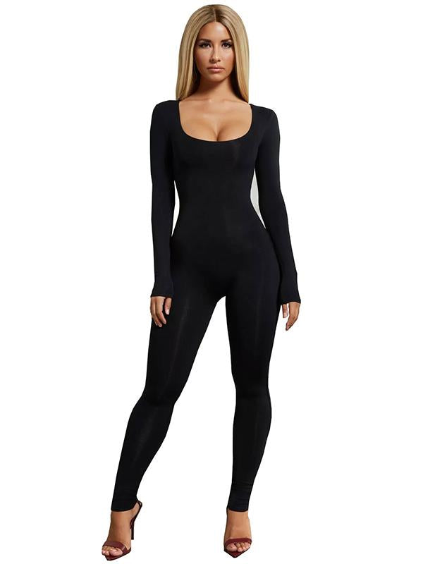Meselling99 Solid Long Sleeve Casual Jumpsuits-Yoga&Gym Jumpsuits-BLACK-S-Free Shipping at meselling99