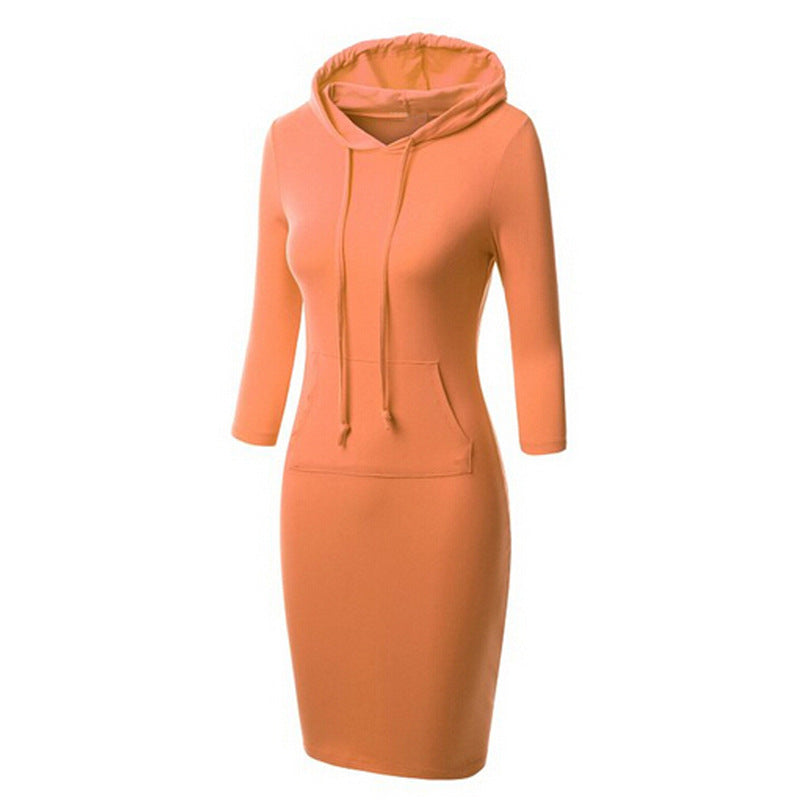 Women Fashion 3/4 Length Sleeves Fall Tight Short Dresses-Dresses-Orange-XS-Free Shipping at meselling99