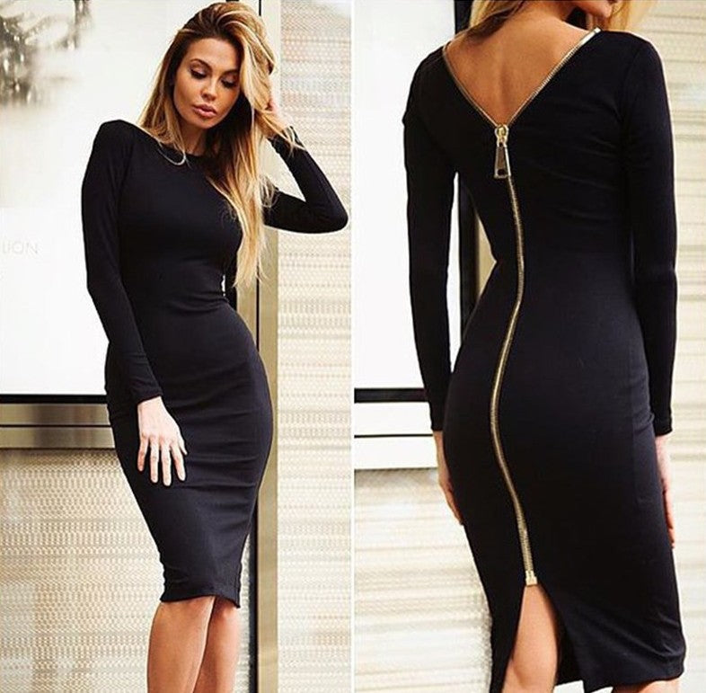 Sexy Back Zippered Bodycon Dresses-Sexy Dresses-Black-S-Free Shipping at meselling99