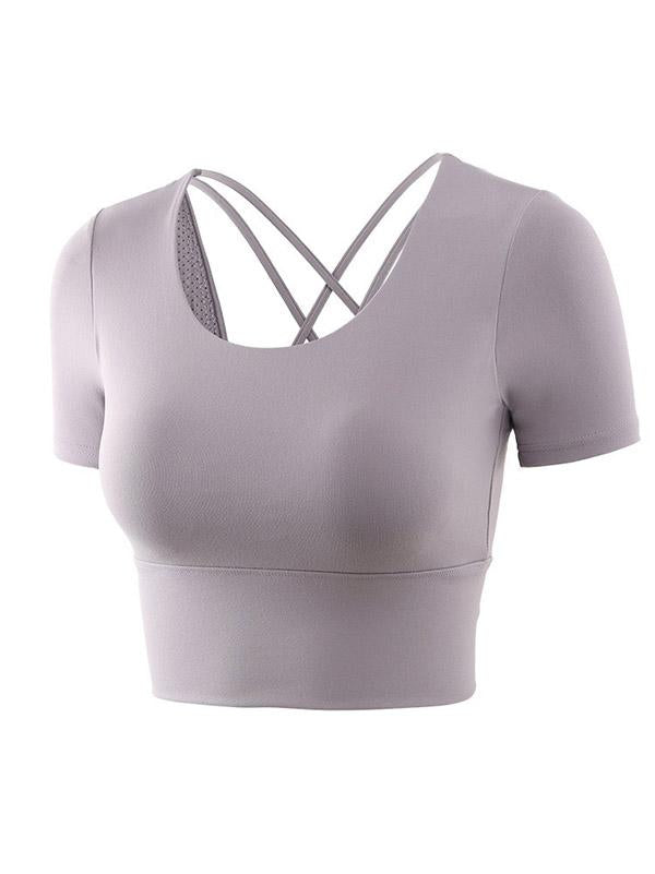 Meselling99 Wrap Backless Quick Dry Yoga Tees-Tees & Tanks-LIGHT PURPLE-S-Free Shipping at meselling99