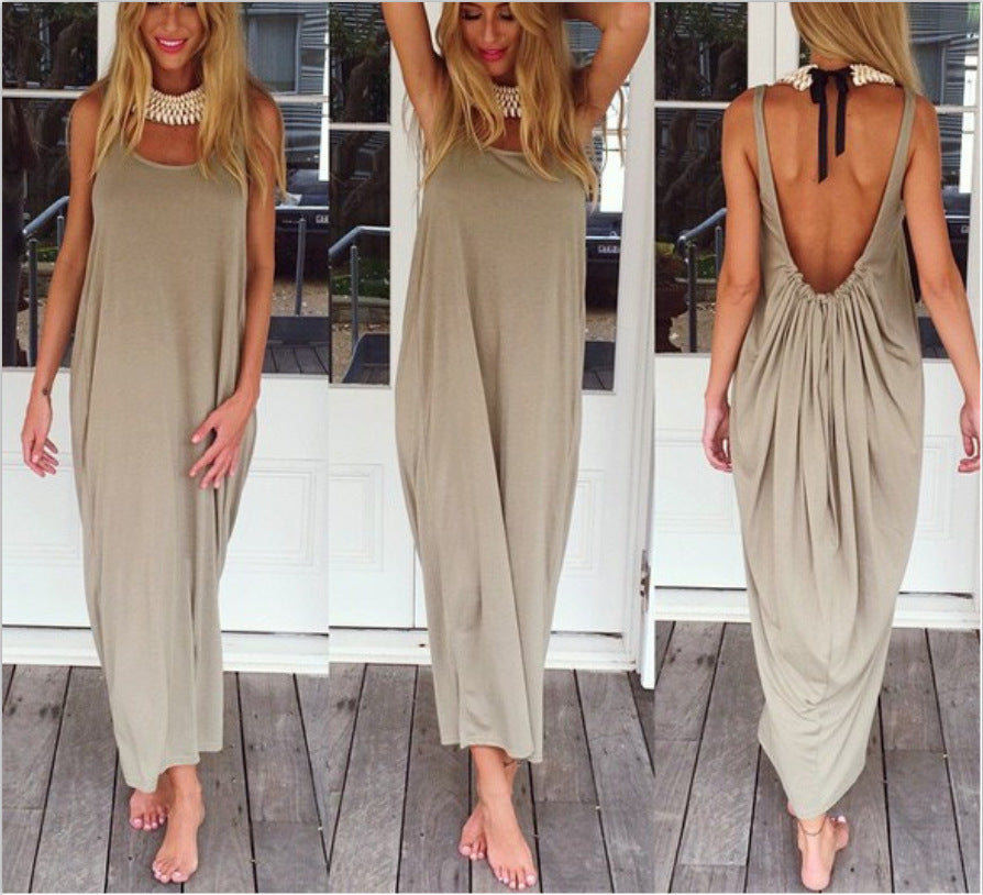 Sexy Backless U Shaped Beach Dresses-Maxi Dresses-Free Shipping at meselling99