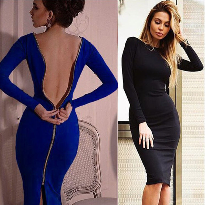 Sexy Back Zippered Bodycon Dresses-Sexy Dresses-Free Shipping at meselling99