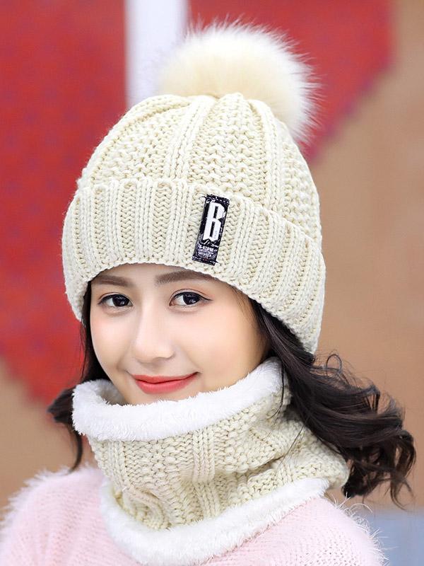 Meselling99 Original Solid Warm Knitting Hat&Scarf Set-Scarfs&Hats-BEIGE-FREE SIZE-Free Shipping at meselling99