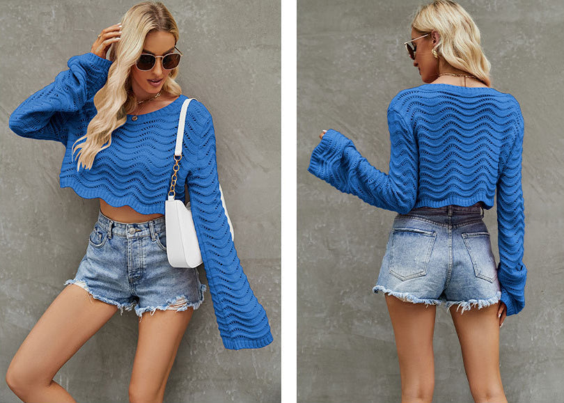 Fashion Hallow Out Short Knitted Pullover Sweaters-Shirts & Tops-Free Shipping at meselling99