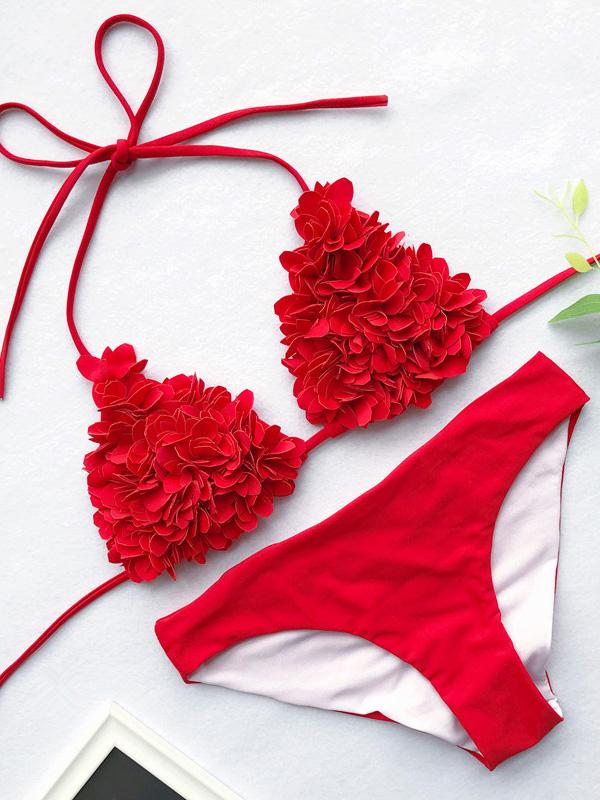 Meselling99 Ribbed Triangle Top With Panty Bikini Set-Bikinis Swimwear-RED-S-Free Shipping at meselling99