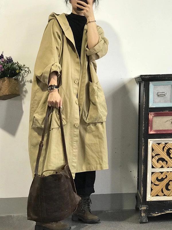 Meselling99 Original Hooded Buttoned Trench Coats-Outwears-KHAKI-FREE SIZE-Free Shipping at meselling99