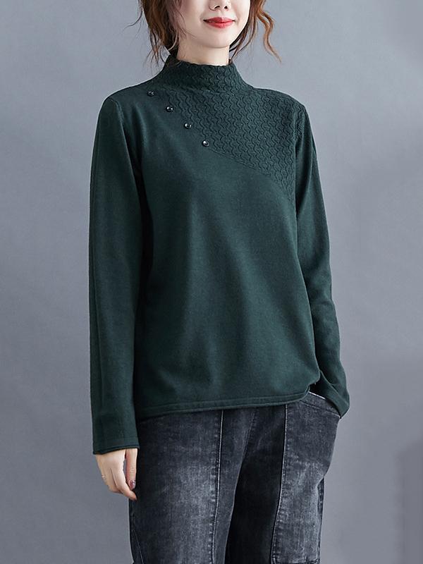 Original Solid High-Neck Knitting Sweater-Sweaters-GREEN-M-Free Shipping at meselling99