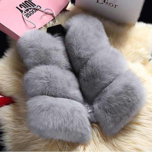 Plus Sizes Artificial Fur Short Vest for Women-Vests-Light Gray-S-Free Shipping at meselling99