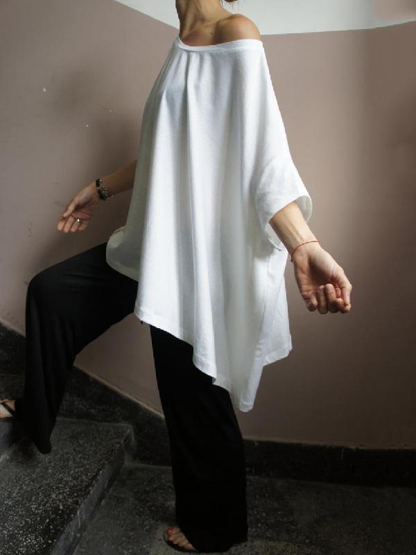 Meselling99 Simple White Batwing Sleeves T-Shirt-T-shirts-WHITE-FREE SIZE-Free Shipping at meselling99
