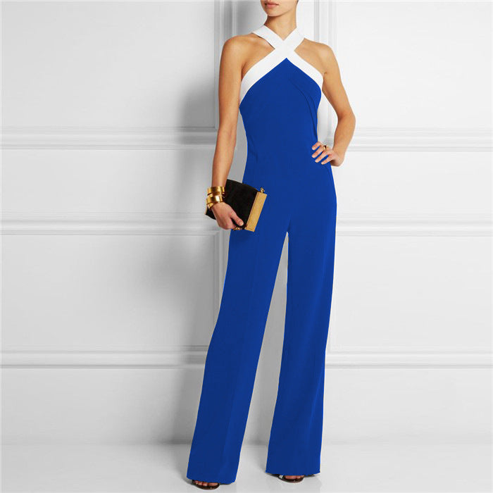 Sexy Backless Slim Waist Women Jumpsuits-Blue-S-Free Shipping at meselling99
