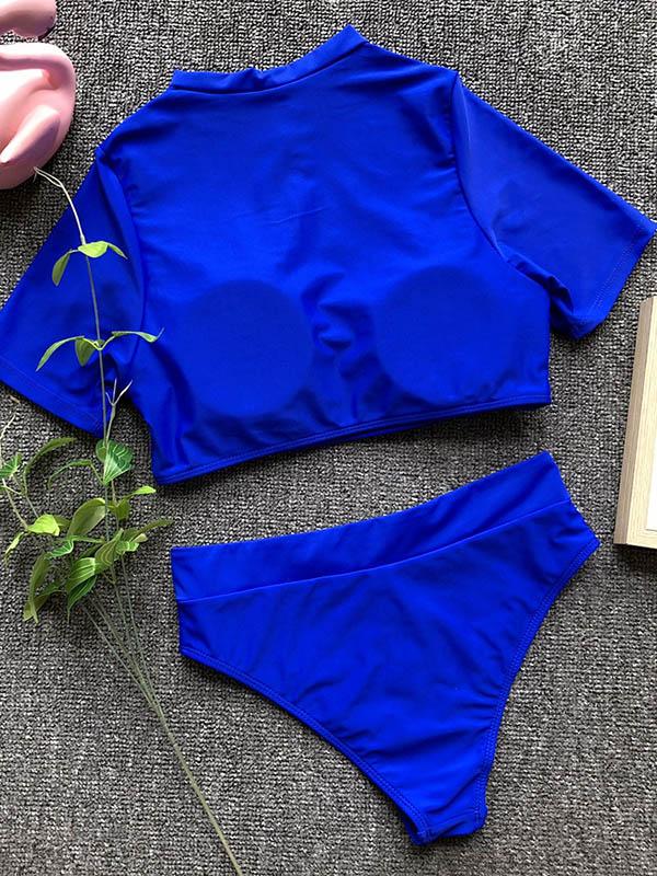 Meselling99 Plain Short Sleeve Tankini Swimsuit-Tankinis Swimwear-Free Shipping at meselling99