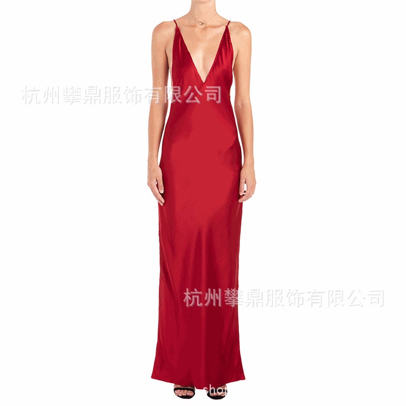 Sexy Satain Backless Evening Party Dresses-Red-S-Free Shipping at meselling99